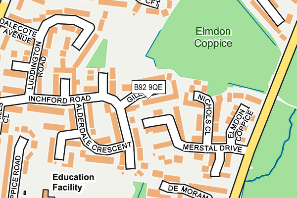 B92 9QE map - OS OpenMap – Local (Ordnance Survey)