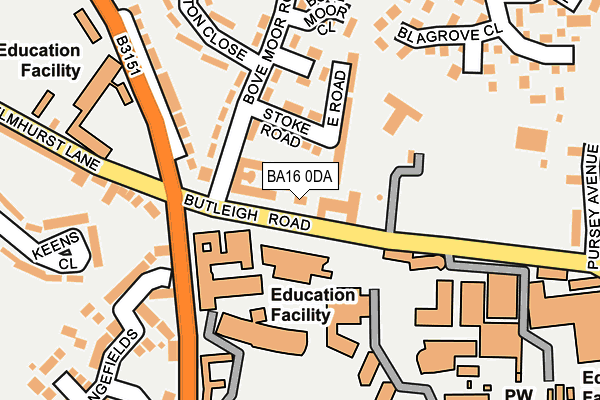 BA16 0DA map - OS OpenMap – Local (Ordnance Survey)