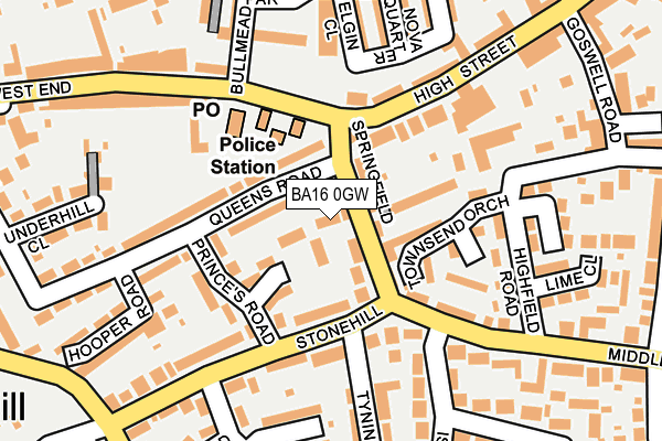 BA16 0GW map - OS OpenMap – Local (Ordnance Survey)