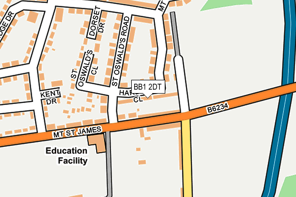 BB1 2DT map - OS OpenMap – Local (Ordnance Survey)