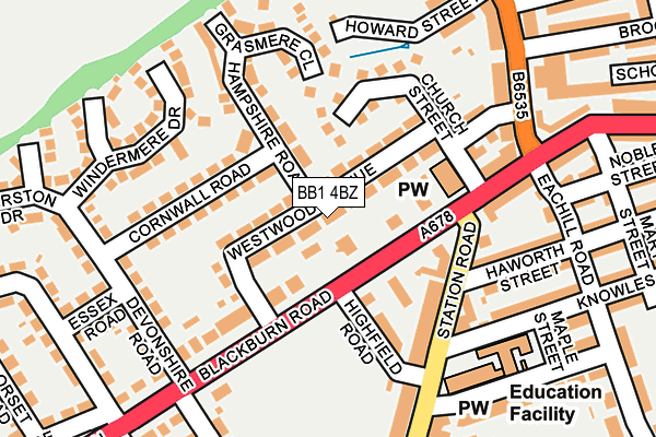 BB1 4BZ map - OS OpenMap – Local (Ordnance Survey)
