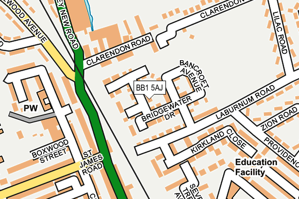 BB1 5AJ map - OS OpenMap – Local (Ordnance Survey)