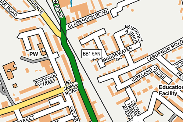 BB1 5AN map - OS OpenMap – Local (Ordnance Survey)