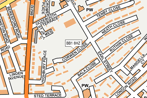 BB1 8HZ map - OS OpenMap – Local (Ordnance Survey)