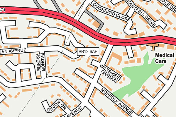 BB12 6AE map - OS OpenMap – Local (Ordnance Survey)