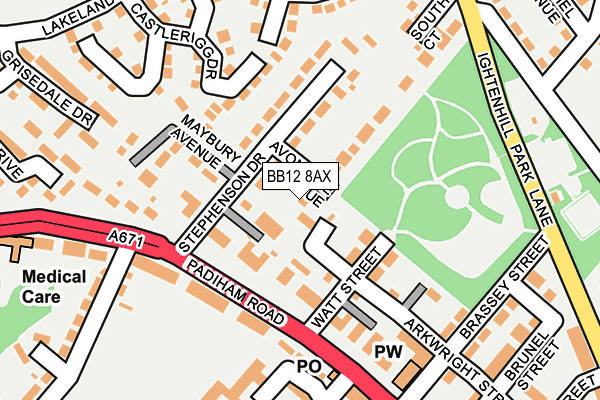 BB12 8AX map - OS OpenMap – Local (Ordnance Survey)