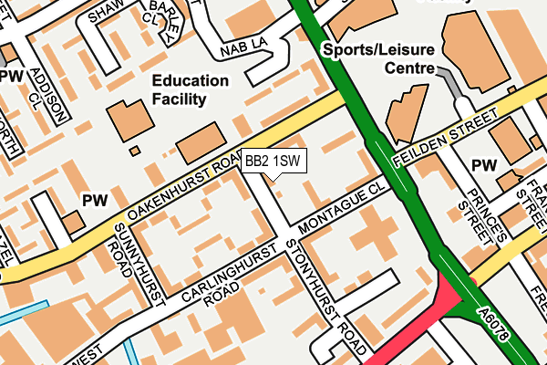 BB2 1SW map - OS OpenMap – Local (Ordnance Survey)