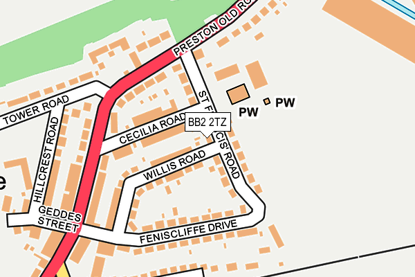 BB2 2TZ map - OS OpenMap – Local (Ordnance Survey)