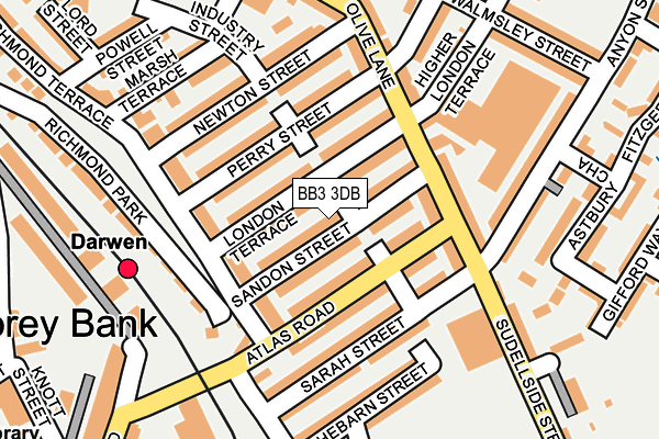 BB3 3DB map - OS OpenMap – Local (Ordnance Survey)