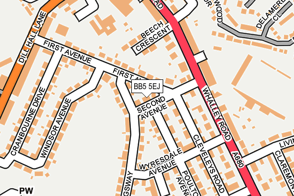 BB5 5EJ map - OS OpenMap – Local (Ordnance Survey)