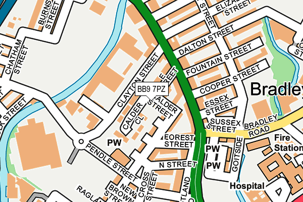 BB9 7PZ map - OS OpenMap – Local (Ordnance Survey)