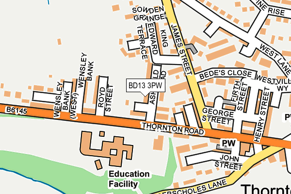 BD13 3PW map - OS OpenMap – Local (Ordnance Survey)