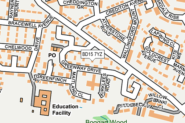 BD15 7YZ map - OS OpenMap – Local (Ordnance Survey)