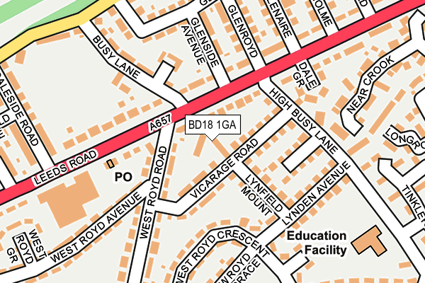 BD18 1GA map - OS OpenMap – Local (Ordnance Survey)