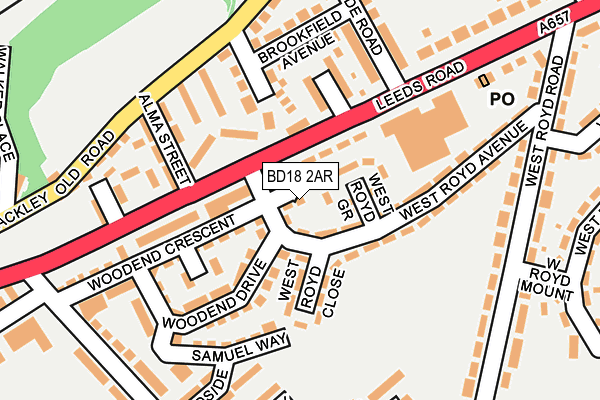 BD18 2AR map - OS OpenMap – Local (Ordnance Survey)