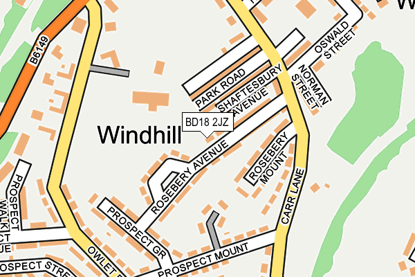 BD18 2JZ map - OS OpenMap – Local (Ordnance Survey)