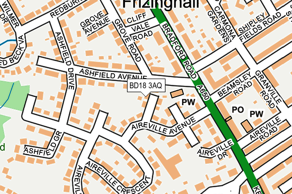 BD18 3AQ map - OS OpenMap – Local (Ordnance Survey)