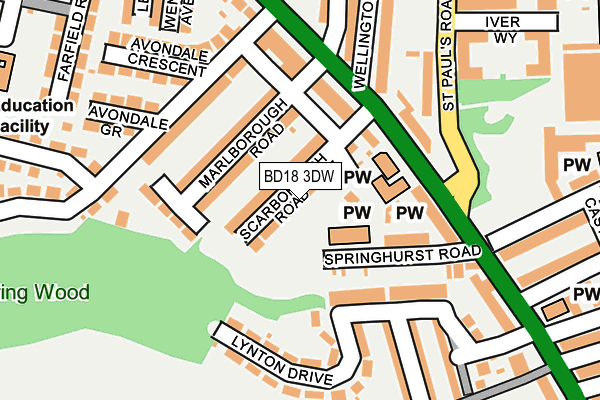 BD18 3DW map - OS OpenMap – Local (Ordnance Survey)