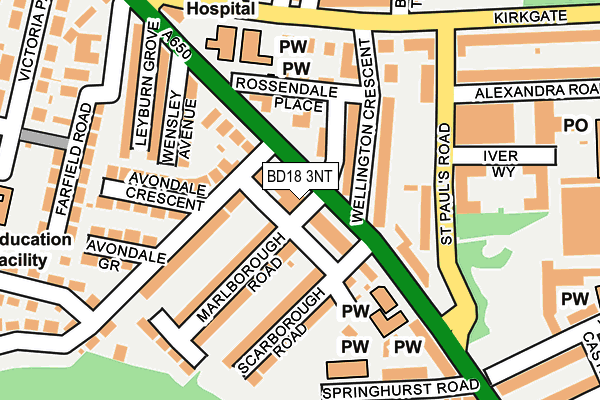 BD18 3NT map - OS OpenMap – Local (Ordnance Survey)
