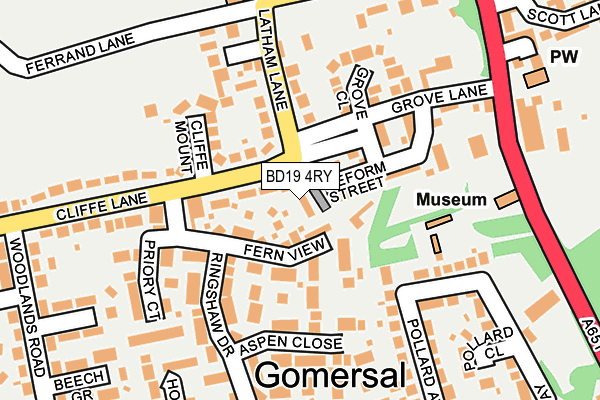 BD19 4RY map - OS OpenMap – Local (Ordnance Survey)