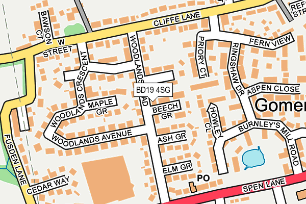 BD19 4SG map - OS OpenMap – Local (Ordnance Survey)