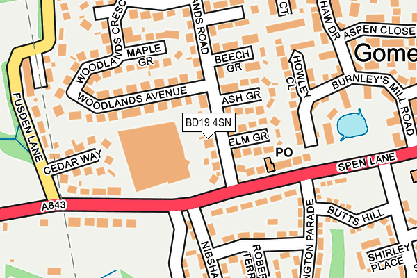 BD19 4SN map - OS OpenMap – Local (Ordnance Survey)