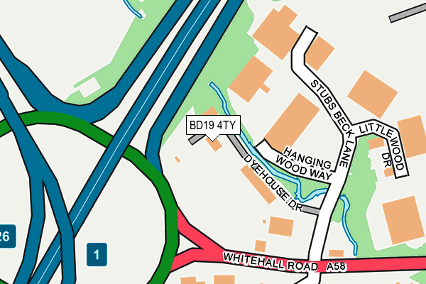 BD19 4TY map - OS OpenMap – Local (Ordnance Survey)