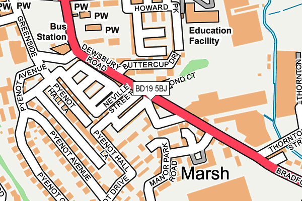 BD19 5BJ map - OS OpenMap – Local (Ordnance Survey)