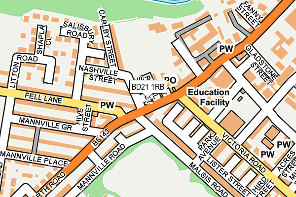 BD21 1RB map - OS OpenMap – Local (Ordnance Survey)