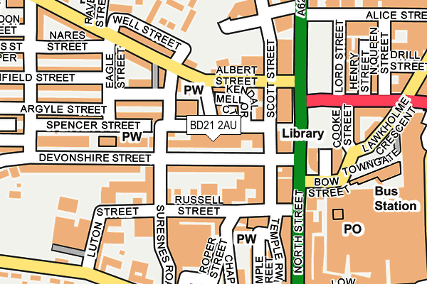 BD21 2AU map - OS OpenMap – Local (Ordnance Survey)
