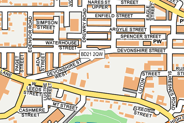 BD21 2QW map - OS OpenMap – Local (Ordnance Survey)
