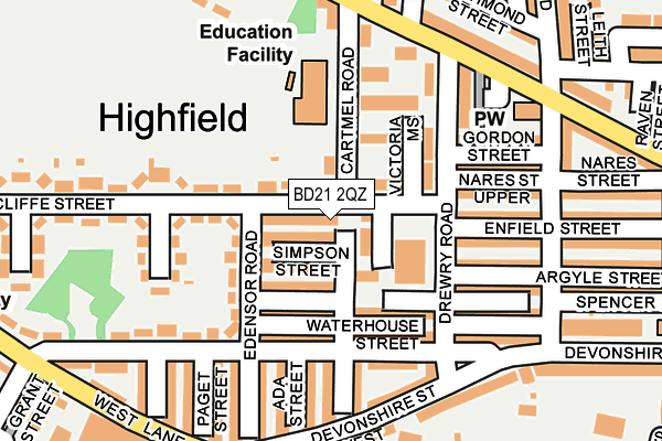 BD21 2QZ map - OS OpenMap – Local (Ordnance Survey)