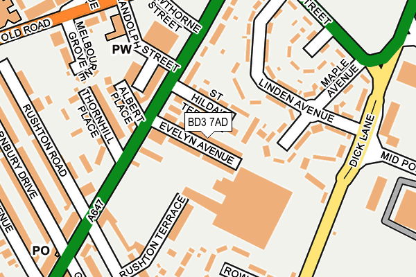 BD3 7AD map - OS OpenMap – Local (Ordnance Survey)