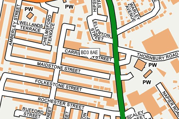 BD3 8AE map - OS OpenMap – Local (Ordnance Survey)