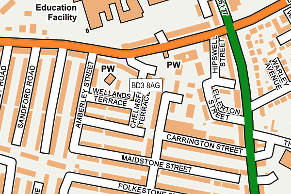 BD3 8AG map - OS OpenMap – Local (Ordnance Survey)