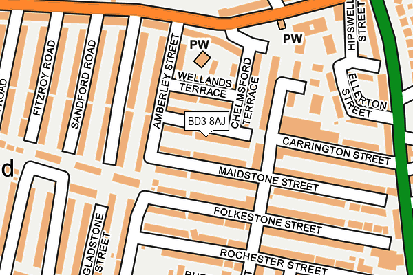 BD3 8AJ map - OS OpenMap – Local (Ordnance Survey)