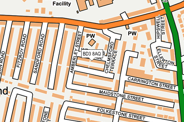 BD3 8AQ map - OS OpenMap – Local (Ordnance Survey)