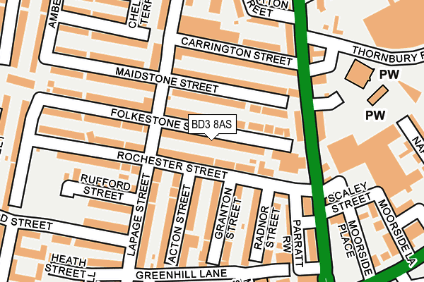 BD3 8AS map - OS OpenMap – Local (Ordnance Survey)