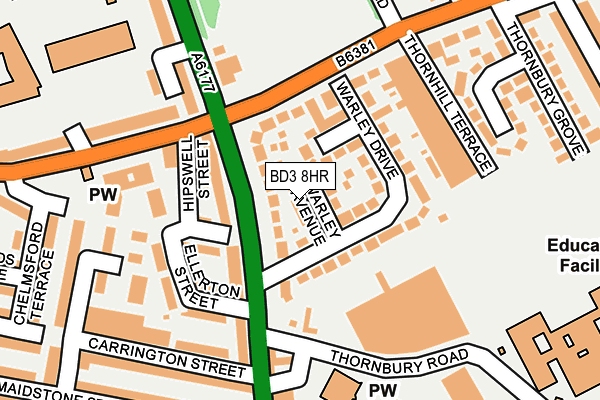 BD3 8HR map - OS OpenMap – Local (Ordnance Survey)