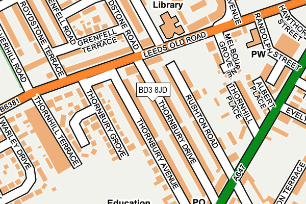 BD3 8JD map - OS OpenMap – Local (Ordnance Survey)