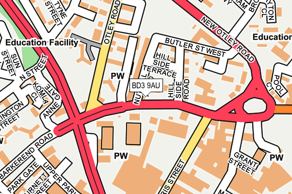 BD3 9AU map - OS OpenMap – Local (Ordnance Survey)