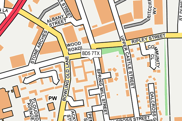 BD5 7TX map - OS OpenMap – Local (Ordnance Survey)