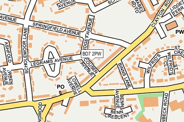 BD7 2PW map - OS OpenMap – Local (Ordnance Survey)