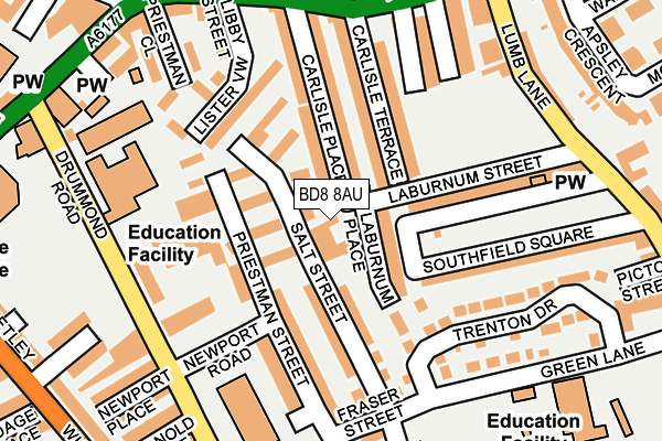 BD8 8AU map - OS OpenMap – Local (Ordnance Survey)