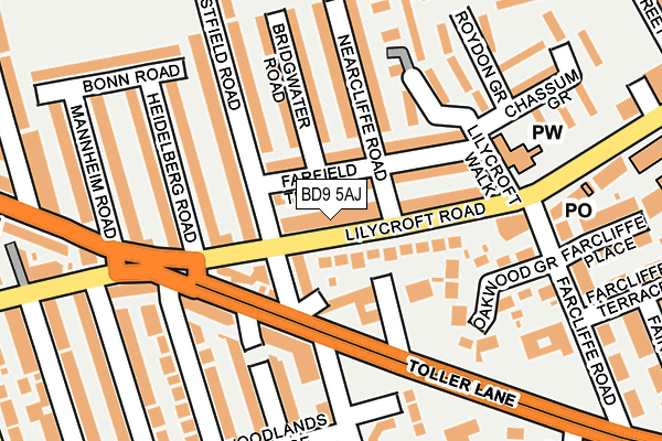 BD9 5AJ map - OS OpenMap – Local (Ordnance Survey)