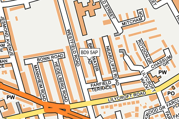 BD9 5AP map - OS OpenMap – Local (Ordnance Survey)