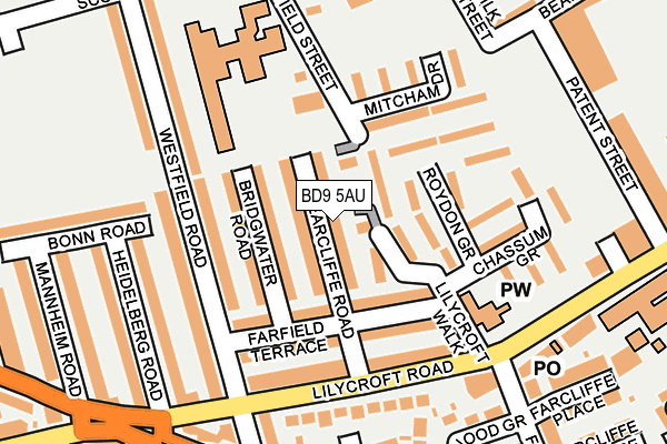 BD9 5AU map - OS OpenMap – Local (Ordnance Survey)