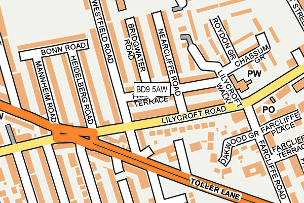 BD9 5AW map - OS OpenMap – Local (Ordnance Survey)