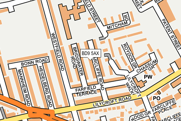 BD9 5AX map - OS OpenMap – Local (Ordnance Survey)