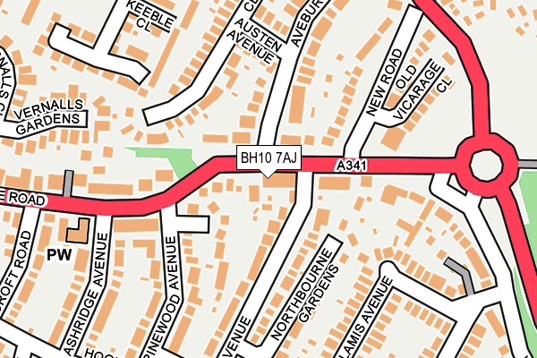 BH10 7AJ map - OS OpenMap – Local (Ordnance Survey)
